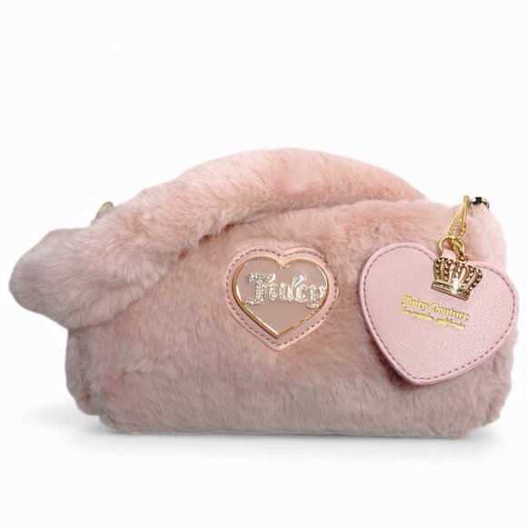 Juicy Couture Pink Warm Up Faux Fur Small Handbag & Heart Purse Charm NWT - Picture 10 of 11